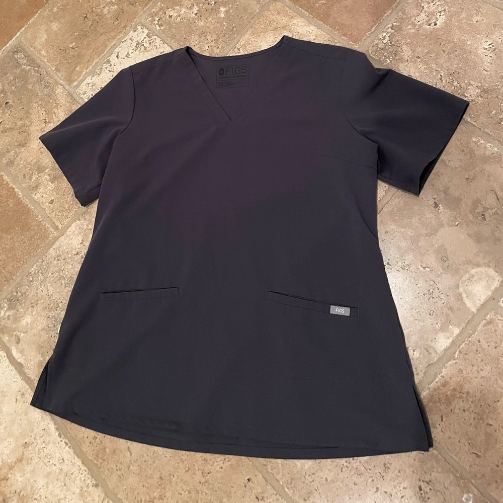 Figs, Charcoal,  3 Pocket Scrub Top, Large